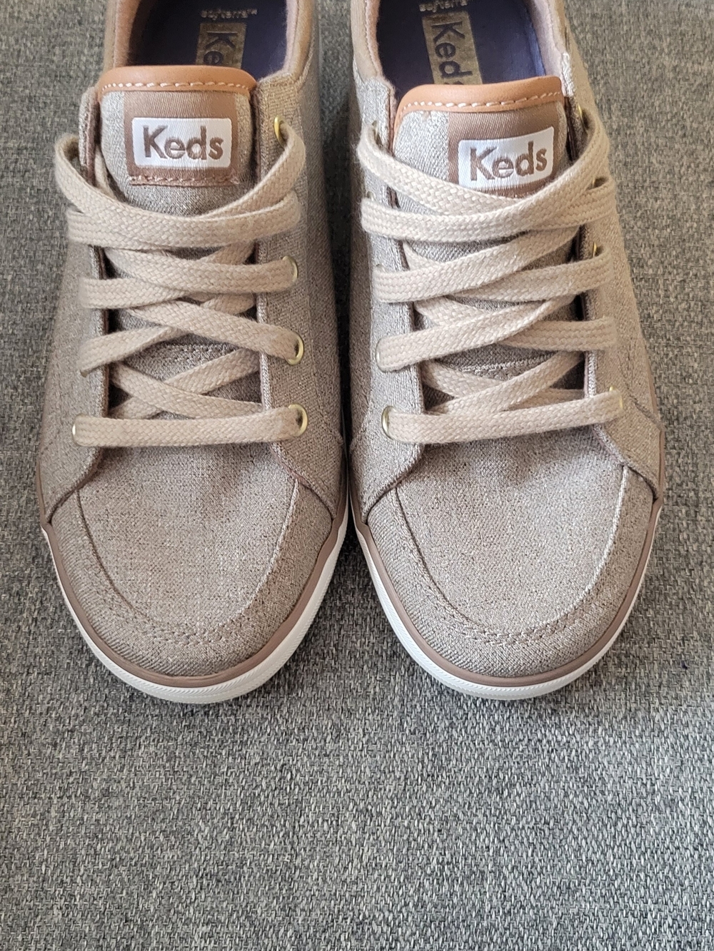Keds Taupe Canvas Sneakers with Leather Trim